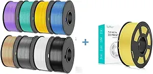SUNLU SUNLU 250g PLA Filament Bundle and PLA Meta 3D Printer Filament Yellow，0.25 kg Spool, 8 Rolls,Black+White+Grey+Burly Wood+Purple+Blue Grey+Grass Green+Pure Yellow