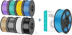 SUNLU SUNLU 250g PLA Filament Bundle and PLA Meta 3D Printer Filament Blue，0.25 kg Spool, 8 Rolls,Black+White+Grey+Burly Wood+Purple+Blue Grey+Grass Green+Pure Yellow