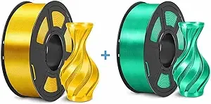 SUNLU 3D Printer Silk Filament, SUNLU Shiny Silk PLA Filament，Smooth Silky Surface，Great Easy to Print for 3D Printers，Dimensional Accuracy +/-, Silk Light Gold and Green1KG