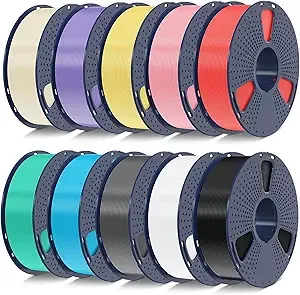 SUNLU SUNLU 10KG High Speed PLA Meta Filament Bundle, PLA 3D Printer Filament Multicolor, 10kg Total, 1kg per Spool, Black+White+Grey+Blue+Green+Red+Yellow+Pink+Purple+Cream White