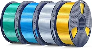 SUNLU 3D Printer Silk Filament, SUNLU Shiny Silk PLA Filament, Smooth Silky Surface, Great Easy to Print for 3D Printers, Dimensional Accuracy +/-, Silk Light Gold+Silver+Blue+Green 4KG