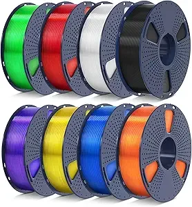 SUNLU SUNLU PLA Filament 1.75 Bundle, Individually Vacuum Packed, 2kg in Total, 0.25kg per Spool, 8 Pack, Black+Clear +Clear(Yellow+Blue+Green+Purple+Red+Orange)