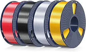 SUNLU 3D Printer Silk Filament, SUNLU Shiny Silk PLA Filament, Smooth Silky Surface, Great Easy to Print for 3D Printers, Dimensional Accuracy +/-, Silk Light Gold+Silver+Black+Red 4KG