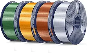 SUNLU 3D Printer Silk Filament, SUNLU Shiny Silk PLA Filament, Smooth Silky Surface, Great Easy to Print for 3D Printers, Dimensional Accuracy +/-, Silk Silver+Red Copper+Brass+Bronze 4KG