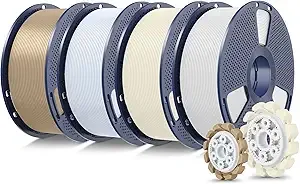 SUNLU SUNLU PLA+2.0 3D Printer Filament Bundle, 4KG Upgrade PLA+ Filament, Tougher and Stronger, Dimensional Accuracy +/-, 1KG per Spool, 4 Packs, 4KG Total, White+Bone+Ceramic+Oak Wood