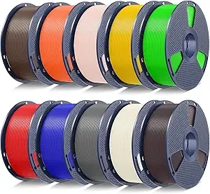 SUNLU SUNLU PLA+2.0 3D Printer Filament Bundle,10KG Upgrade PLA+ Filament, Multicolor, 1KG Spool, 10 Pack, Roasted Chestnut+Bone+Grey+Coffee+Red+Klein Blue+Green+Vivid Yellow+Beige+Sunny Orange