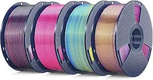 SUNLU SUNLU 4KG Quadruple Color Silk Filament, Silk PLA 3D Printer Filament, Dimensional Accuracy +/-, 1KG Spool(2.2 lbs), 4 Pack, PLA Silk Quadruple Color