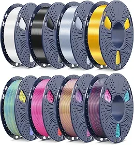 SUNLU SUNLU 3D Printer Filament Bundle, Individually Vacuum Packed, Quadruple Color Silk Filament*4, PLA Silk Filament*4, 250g Spool, 2kg Total