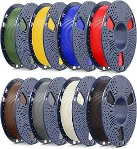 SUNLU SUNLU PLA Filament Bundle, 3D Printer Filament Bundle 250g, 8 Rolls, 2kg Total, Roasted Chestnut Black+Bone White+Grey+Coffee Brown+Red+Klein Blue+Vivid Yellow+Olive Green
