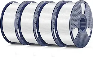 SUNLU SUNLU Silk PLA Filament 4KG, Smooth Silky Surface, PLA Silk Filament, Dimensional Accuracy +/-, 1kg Spool(2.2lbs), Silk White x4, Total 4KG