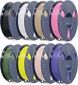 SUNLU SUNLU PLA Filament Bundle, 3D Printer Filament Bundle 250g, 8 Rolls, 2kg Total, Black+White+Wood(Oak)+Beige+Yellow+Pink+Lavender Purple+Olive Green