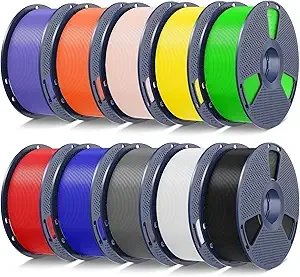 SUNLU SUNLU PLA+2.0 3D Printer Filament Bundle,10KG Upgrade PLA+ Filament, 3DFilament Multicolor, 1KG Spool, 10 Pack, Black+White+Grey+Red+Klein Blue+Green+Yellow+Sunny Orange+Lavender Purple+Beige