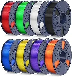 SUNLU SUNLU PLA Filament 1.75 Bundle, Individually Vacuum Packed, 2kg in Total, 0.25kg per Spool, 8 Pack, Black+Clear+Clear(Red+Green+Blue+Yellow+Purple+Orange)