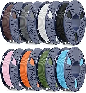 SUNLU SUNLU High Speed Matte PLA Filament, Smooth PLA Matte 3D Printer Filament Bundle, 2kg in Total, 0.25kg Spool, 8 Packs, Black+White+Grey+Chocolate+Sky Blue+Olive Green+ Sunny Orange+Sakura Pink