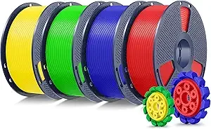 SUNLU SUNLU PLA+2.0 3D Printer Filament 4KG, Upgrade PLA+ Filament, Tougher and Stronger, Dimensional Accuracy +/-, 1KG per Spool, 4KG Total, Red+Klein Blue+Green+Yellow