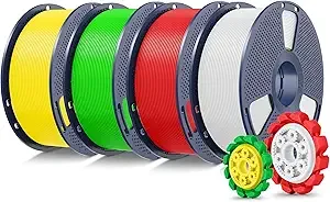 SUNLU SUNLU PLA+2.0 3D Printer Filament 4KG, Upgrade PLA+ Filament, Tougher and Stronger, Dimensional Accuracy +/-, 1KG per Spool, 4KG Total, White+Red+Green+Yellow