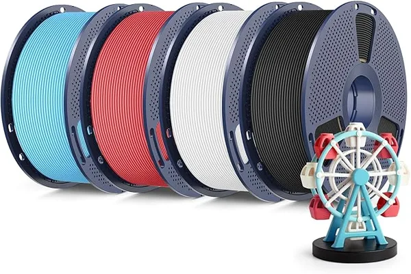 SUNLU SUNLU High Speed Matte PLA Filament 4KG/s Fast 3D Printer Filament Bundle, Smooth PLA Matte Filament for FDM 3D Printer, 1KG Reusable Spool 4 Packs, Black+White+Cherry Red+Sky Blue