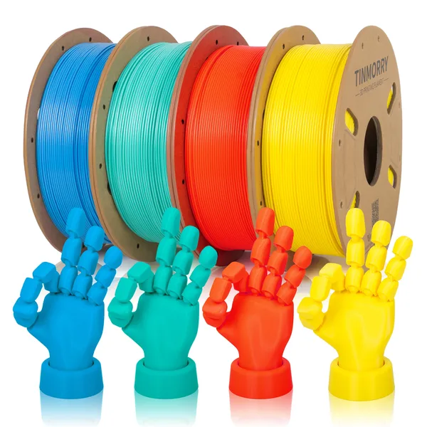 TinMorry 4 Rolls PETG-ECO Filament, 1 KG 1 Spool, Bright Yellow+Mint Green+Sky Blue+Orange
