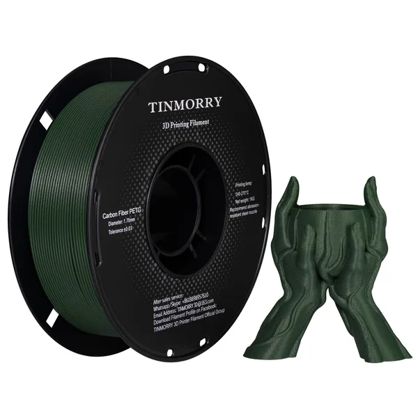 TinMorry Carbon Fiber PETG 3D Printer Filament, 1 KG, Olive Green