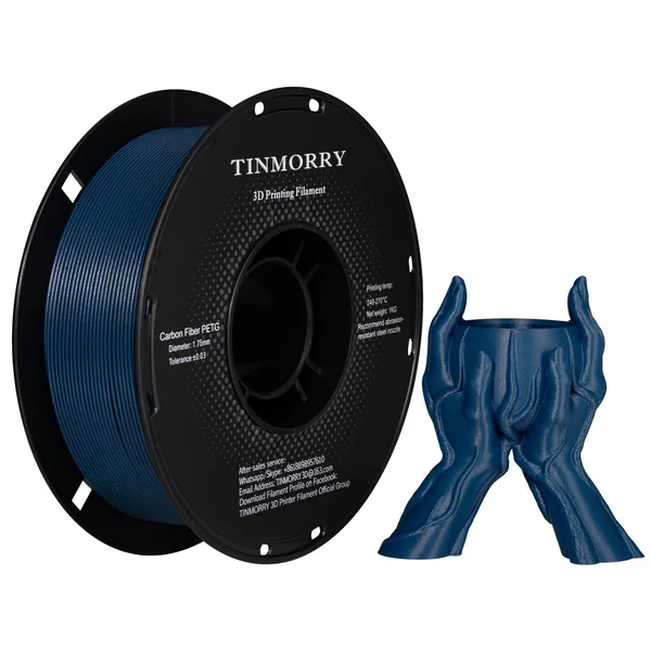 TinMorry Carbon Fiber PETG 3D Printer Filament, 1 KG, Carbon Blue