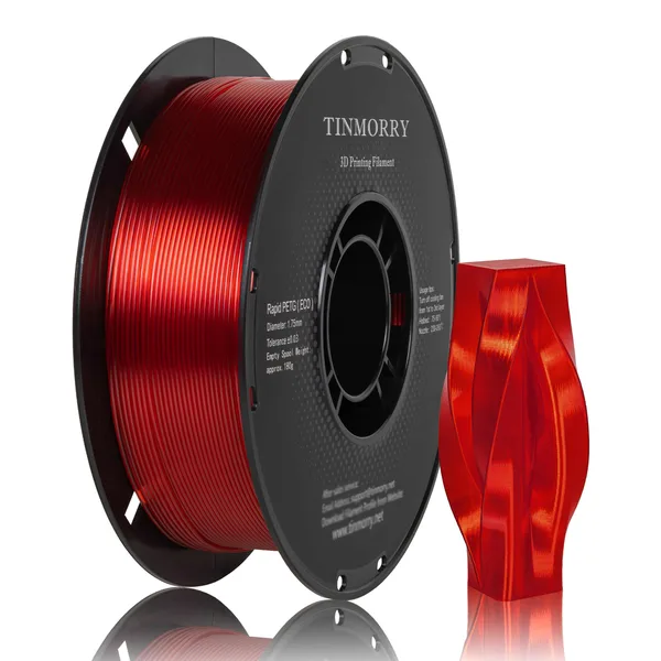 TinMorry Rapid PETG-Eco 3D Printer Filament, 1 KG, Transparent Red