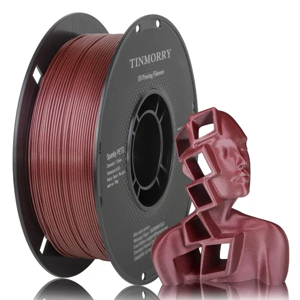 TinMorry Sparkly PETG 3D Printer Filament, 1 KG, Sparkly Red