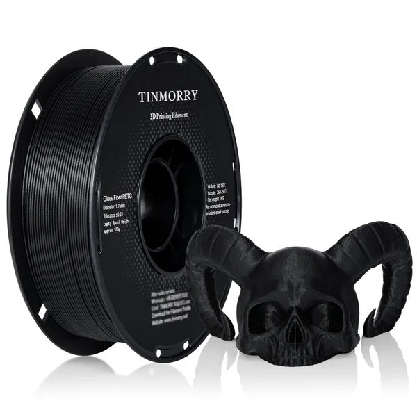 TinMorry Glass Fiber PETG 3D Printer Filament, 1 KG, Frosted Black