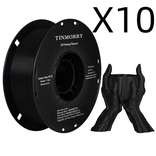 TinMorry 10 Rolls Carbon Fiber PETG Filament, 1 KG 1 Spool