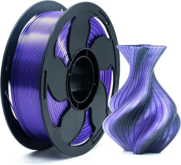 Toksen 3D Silk Dual Bi Color Black Purple PLA Filament, Coextrusion 3D Printer Filament with Shiny Silk Rainbow, 1kg (2.2lbs) Spool Neatly Wound Smooth Color Transition 3D Printing Rods