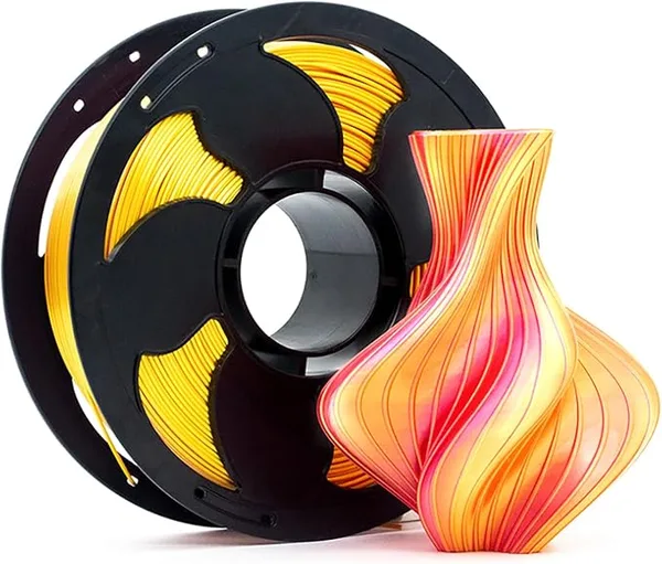 Toksen 3D PLA Filament Silk Dual Bi Color Gold Peach Red, Coextrusion 3D Printer Filament with Shiny Silk Rainbow Color, 1kg (2.2lbs) Spool Neatly Wound Smooth Color Transition 3D Printing Filament