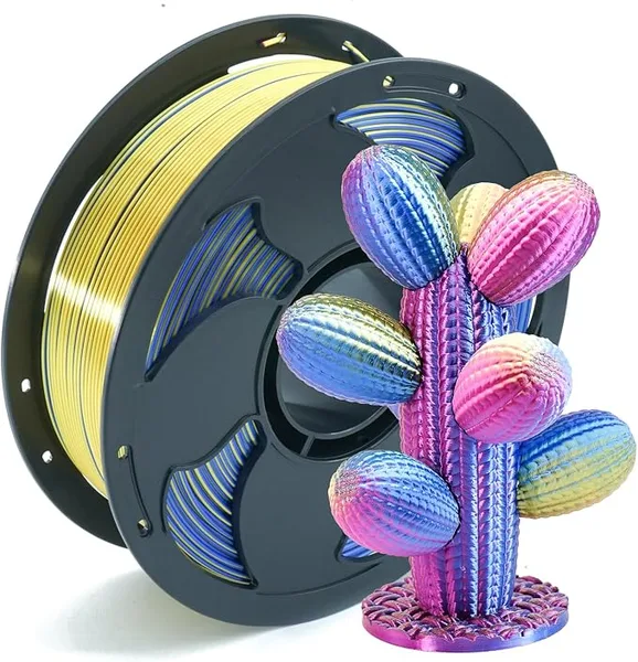 Toksen 3D PLA Filament Silk Tri Color Gold Blue Fuchsia, Coextrusion 3D Printer Filament with Shiny Silk Rainbow, 1kg (2.2lbs) Spool Neatly Wound Smooth Color Transition 3D Printing Rods