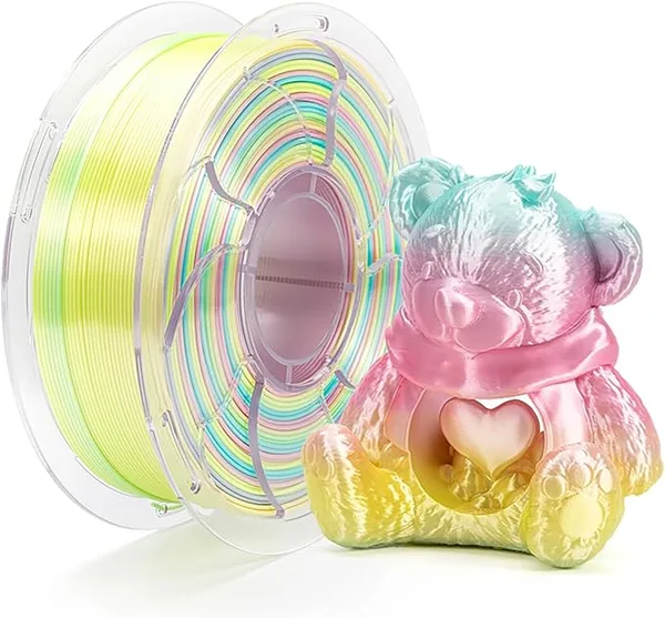 Toksen 3D PLA Filament Silk Gradient Rainbow for 3D Printer, Multicolor Color Changing Rainbow 3D Printing PLA Filament Rod 1kg (2.2lbs) Spool Neatly Wound Fit Most FDM Printer