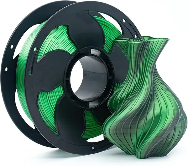 Toksen 3D Silk Dual Bi Color Black Green PLA Filament, Coextrusion 3D Printer Filament with Shiny Silk Rainbow, 1kg (2.2lbs) Spool Neatly Wound Smooth Color Transition 3D Printing Rods