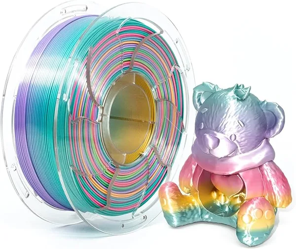 Toksen 3D Silk Gradient Rainbow Candy PLA Filament for 3D Printer, Multicolor Color Changing Rainbow 3D Printing PLA Filament Rod 1kg (2.2lbs) Spool Neatly Wound Fit Most FDM Printer