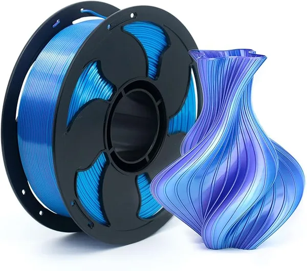 Toksen 3D PLA Filament Silk Dual Bi Color Sky Blue Purple, Coextrusion 3D Printer Filament with Shiny Silk Rainbow, 1kg (2.2lbs) Spool Neatly Wound Smooth Color Transition 3D Printing Rods