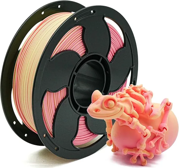 Toksen 3D Matte Dual Bi Color Yellow Pink PLA Filament 2 in 1 High Speed/s Coextrusion 3D Printer Filament Rapid Magic Color Change, Matte PLA 1kg (2.2lbs) Spool Perfectly Hide The Layer Line