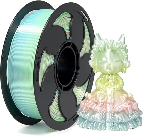 Toksen 3D PLA Filament Silk Gradient Rainbow Green Elf for 3D Printer, 1kg (2.2lbs) Spool Neatly Wound Silk Gradient 3D Printing PLA Filament Rod Fit Most FDM Printer