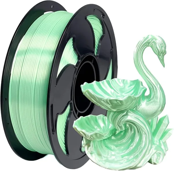 Toksen 3D PLA Filament Silk Mint Green Light Color Shiny Smooth Metal Metallic Surface Finish 3D Printer Filament, 1kg (2.2lbs) Spool Shiny Silk Mint Green PLA 3D Printing Filament
