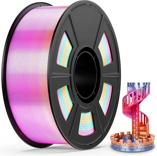 uJoyBio Silk PLA Filament, Silk Rainbow 3D Printer Filament, Fast Color Change Each 8 Meters, Individually Vacuum Packed, 1KG Spool Dreamy Rainbow