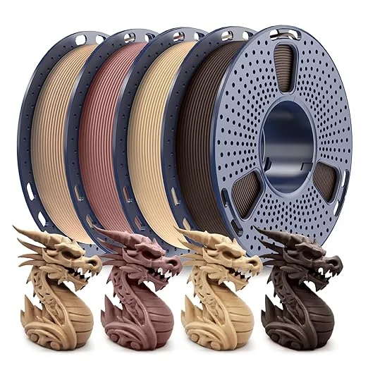 Yoopai 250g Wood PLA Filament Beginner Bundle, SUNLU 3D Printer Filament, Real Wood Fiber PLA, 250g Spool, 4 Rolls, Walnut+Logs+Cherry+Maple