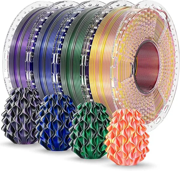 Yoopai SUNLU Silk PLA+ Filament Multicolor 250gx4, Silky Glossy PLA Plus 3D Printer Filament Bundle for Bambu Lab 3D Printers, BlackPurple+Blackgreen+BlackBlue+PinkGold
