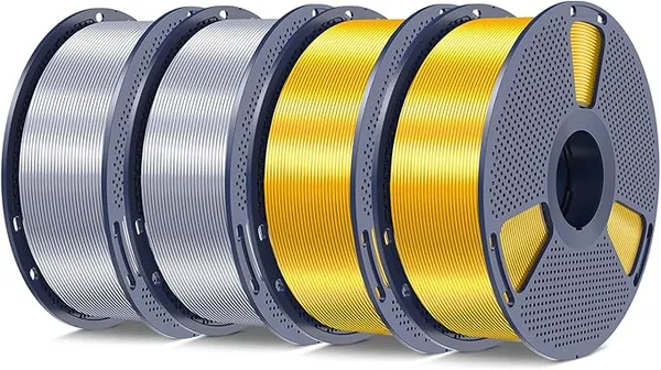 Yoopai SUNLU Silk PLA+ Filament, Chrome Like Gloss Finish, Smooth Silk Texture, Upgraded Formula for Stable Printing, 4kg(8.8lbs) PLA Plus 3D Printer Filament, Gold+Gold+Silver+Silver