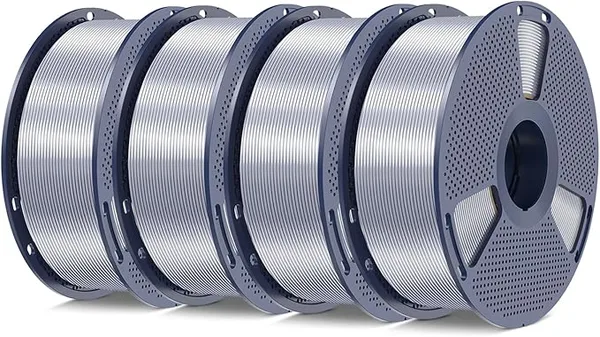 Yoopai SUNLU Silk PLA+ Filament, Chrome Like Gloss Finish, Smooth Silk Texture, Upgraded Formula for Stable Printing, 4kg(8.8lbs) PLA Plus 3D Printer Filament, Silver 4 Pack