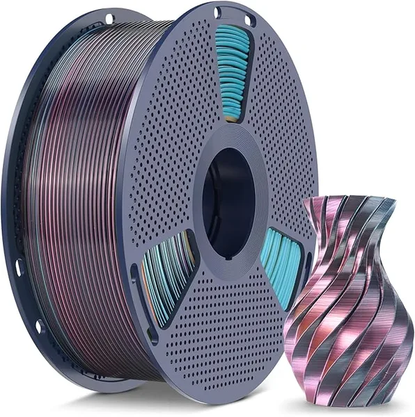 Yoopai SUNLU Silk PLA+ Filament, Chrome Like Gloss Finish, Smooth Silk Texture, Four Color Appearance from Different Angles, 1kg(2.2lbs) PLA Plus 3D Printer Filament, Red Yellow Green Black
