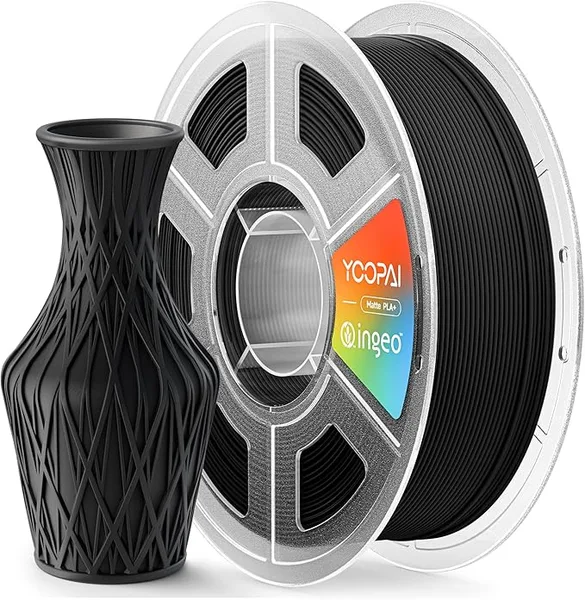 Yoopai PLA+ Matte Filament, Soft Matte Finish, Reduced Layer Lines, 1KG (2.2lbs) 3D Printer PLA Filament, Dimensional Accuracy +/-, Charcoal Black