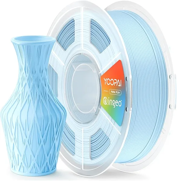 Yoopai PLA+ Matte Filament, Soft Matte Finish, Reduced Layer Lines, 1KG (2.2lbs) 3D Printer PLA Filament, Dimensional Accuracy +/-, Ice Blue