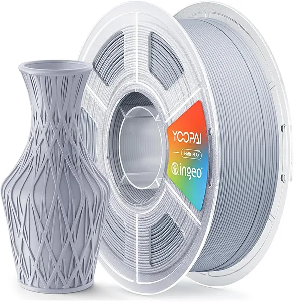 Yoopai PLA+ Matte Filament, Soft Matte Finish, Reduced Layer Lines, 1KG (2.2lbs) 3D Printer PLA Filament, Dimensional Accuracy +/-, Ash Grey