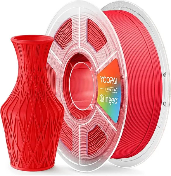 Yoopai PLA+ Matte Filament, Soft Matte Finish, Reduced Layer Lines, 1KG (2.2lbs) 3D Printer PLA Filament, Dimensional Accuracy +/-, Scarlet Red