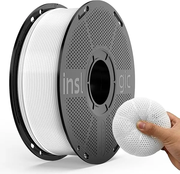 Yoopai Inslogic TPU Filament Flexible Roll, Tup 95A Soft 3D Printer Filament, 1kg Detachable Spool (2.2 lbs), Fit Most 3D Printer (TPU White)