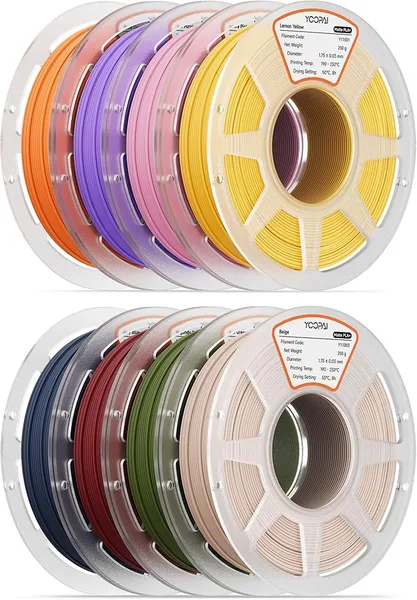 Yoopai 250g PLA+ Matte Filament Bundle, 3D Printer Filament Bundle Multicolor, Individually Vacuum Packed, 250g Spool, 8 Rolls, Beige+Navy Blue+Dark Green+Orange+Yellow+Red+Pink+Purple